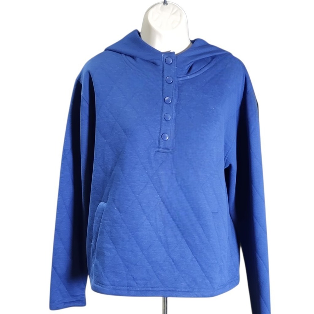 Lands' End Quilted Pullover Hoodie Sweater Navy Blue Women's Size M 8-10 New